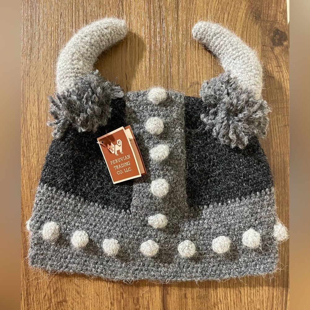 Peruvian Trading Co. Gray Viking Hat with Horns